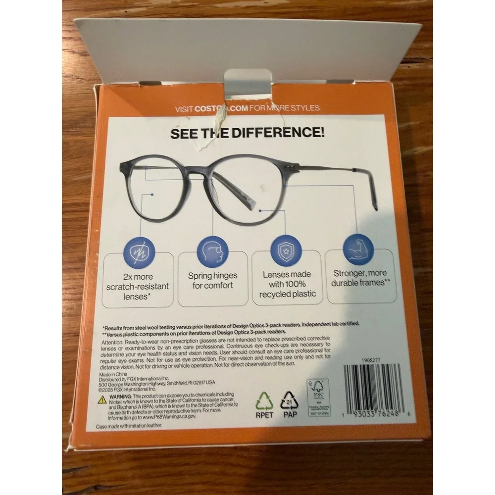 Foster Grant Design Optics Reading Glasses 3-Pack with Case +1.25 Unisex NIB